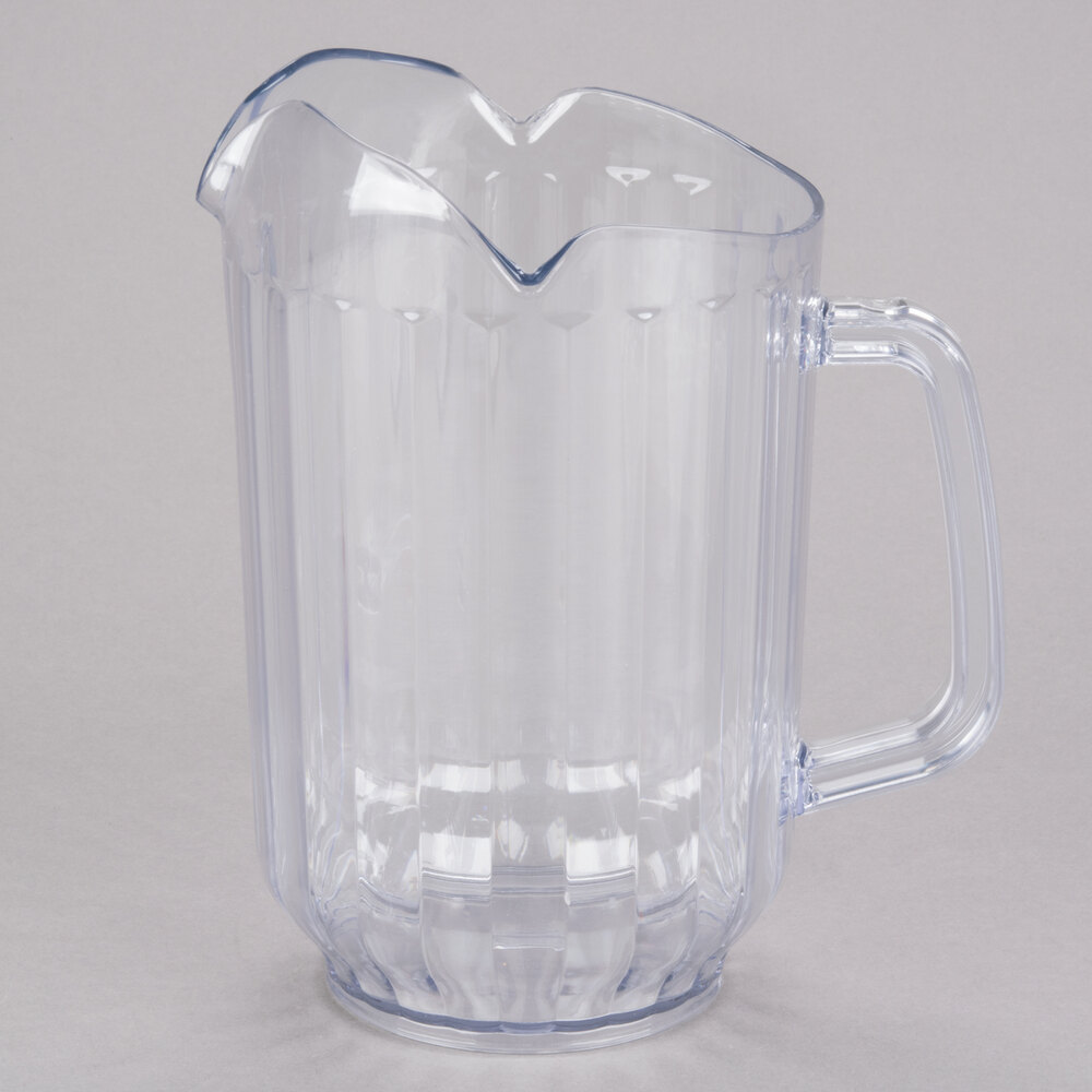 Choice 60 oz. Clear SAN Plastic Beverage Pitcher with 3 Spouts