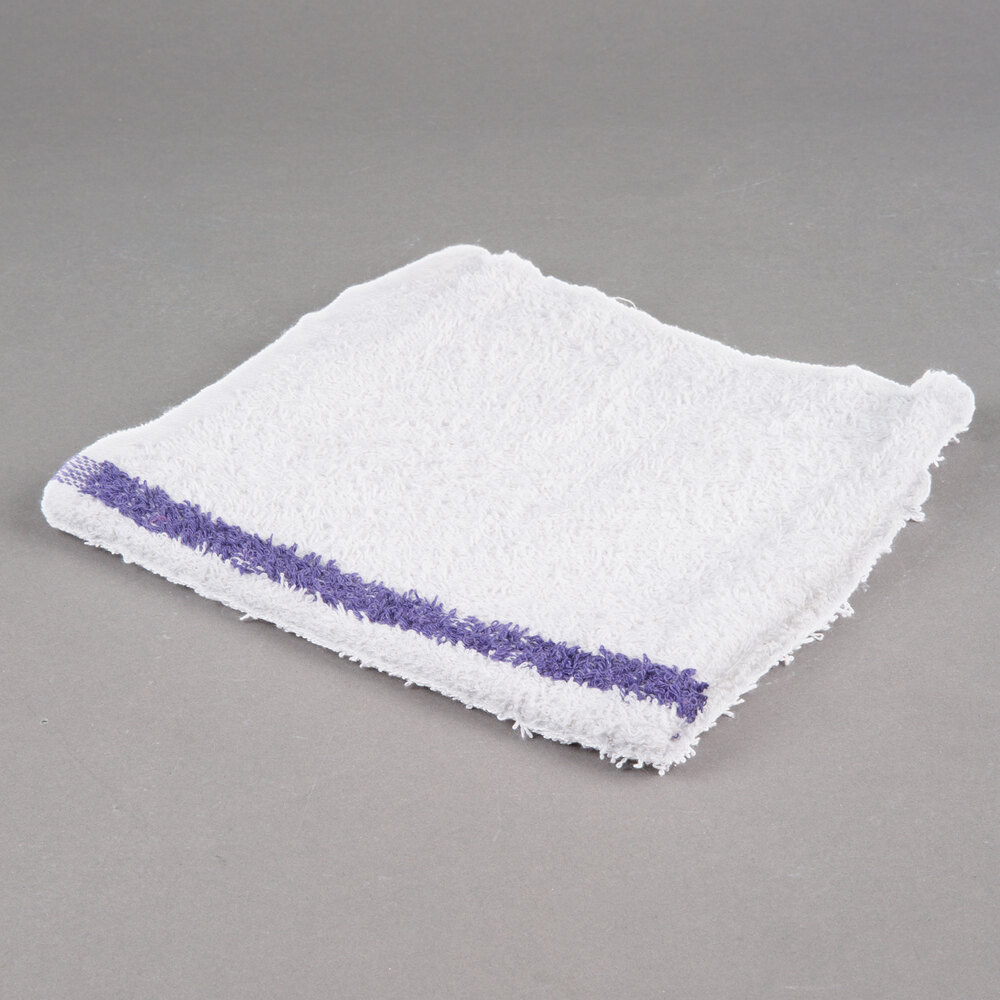 Choice 16" x 19" Blue Striped 32 oz. 100 Cotton Bar Towel 12 / Pack