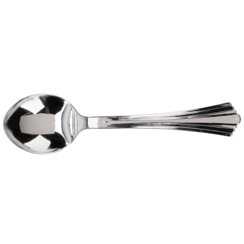 Silver Visions 5 3/4" Heavy Weight Silver Plastic Soup Spoon 50 / Pack
