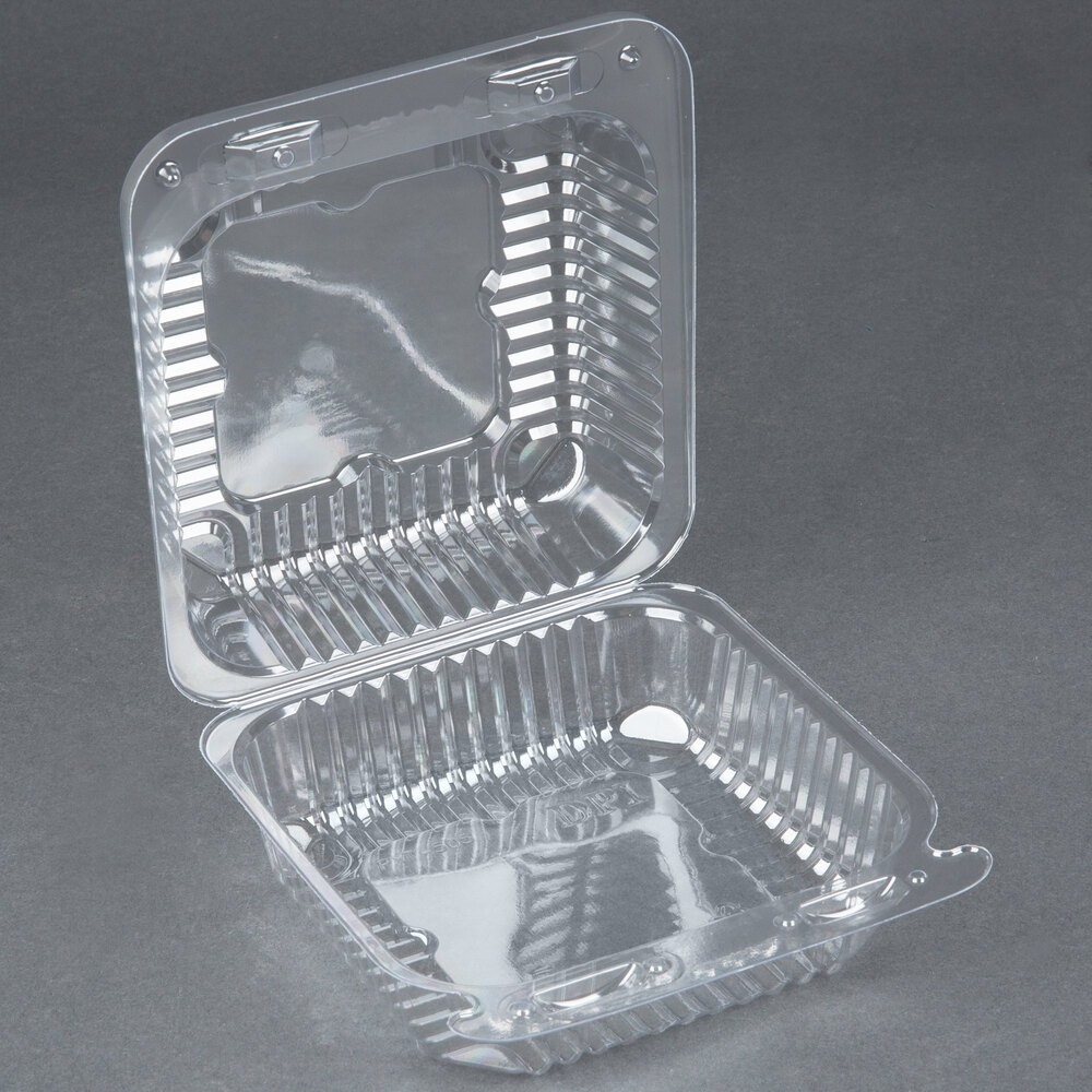 Durable Packaging PXT505 5" x 5" x 3" Clear Hinged Lid Plastic
