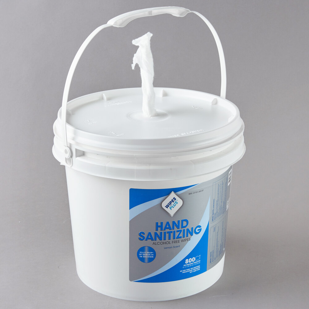 WipesPlus Lemon Scent Alcohol Free Hand Sanitizing Wipes and Bucket