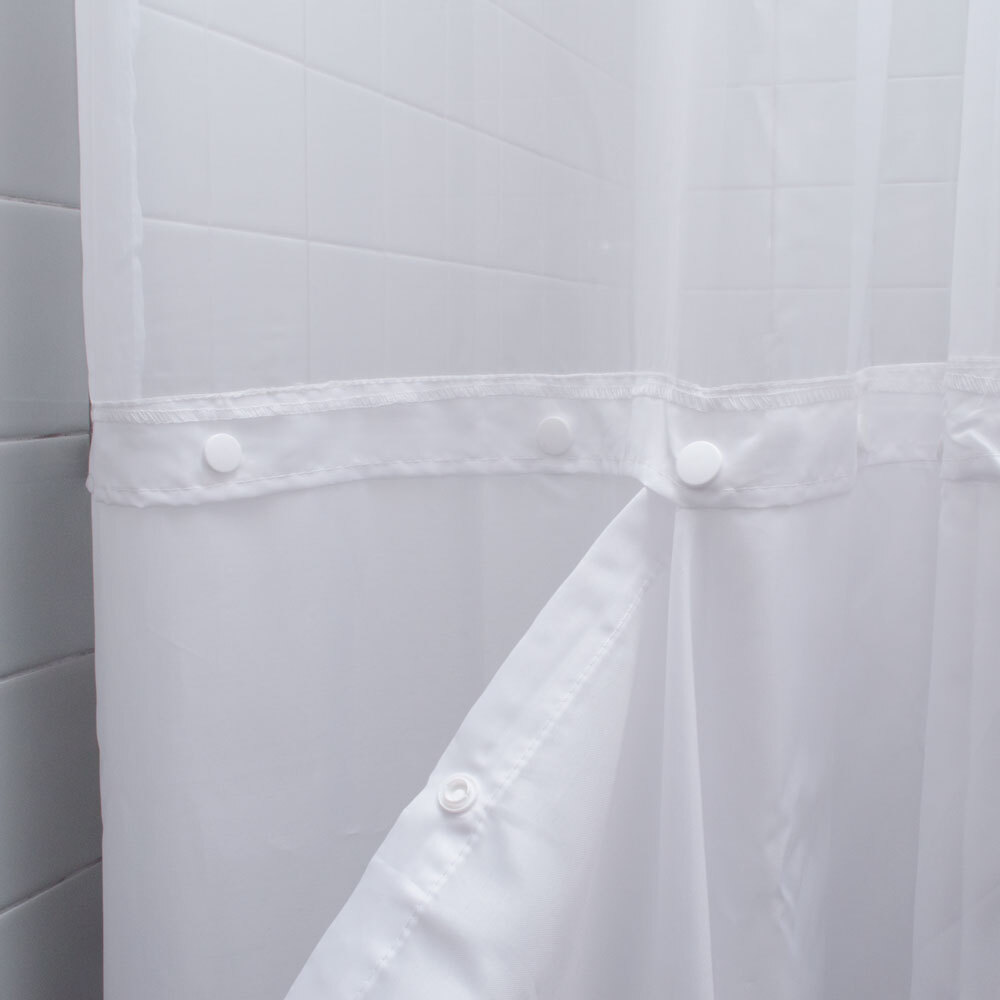 100 Polyester 71" x 74" White Ringless Shower Curtain with 12" Sheer