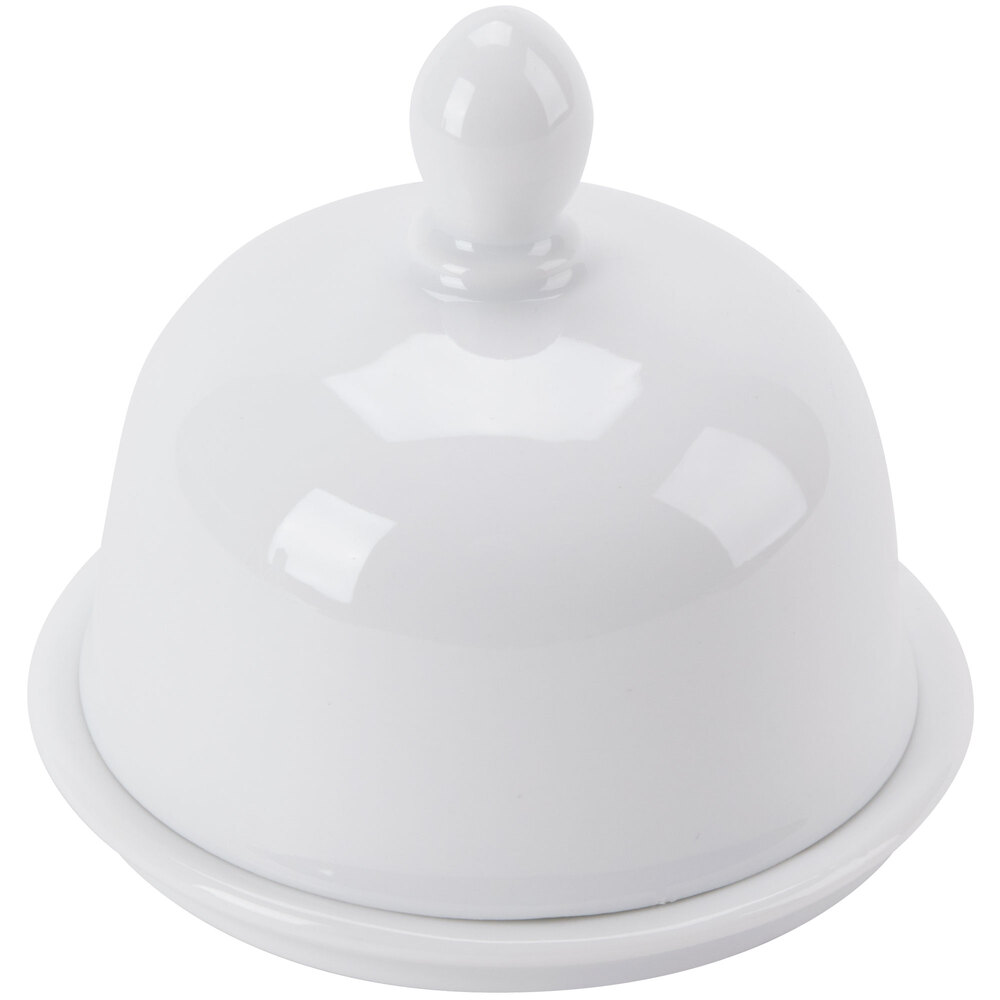 CAC BUT1 Gourmet 1 oz. Bright White Porcelain Butter Dish with Lid