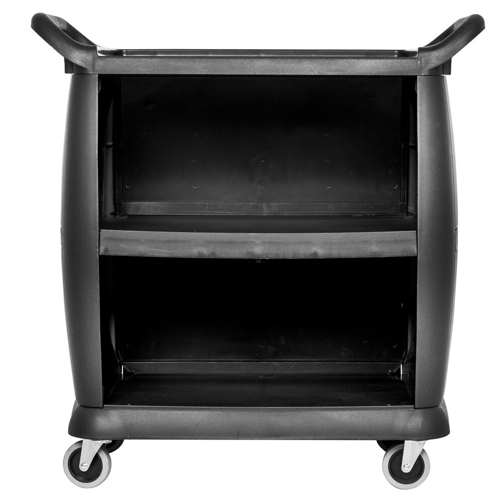 Carlisle CC2036P03 3 Shelf Black Utility / Bus Cart with Panels 300