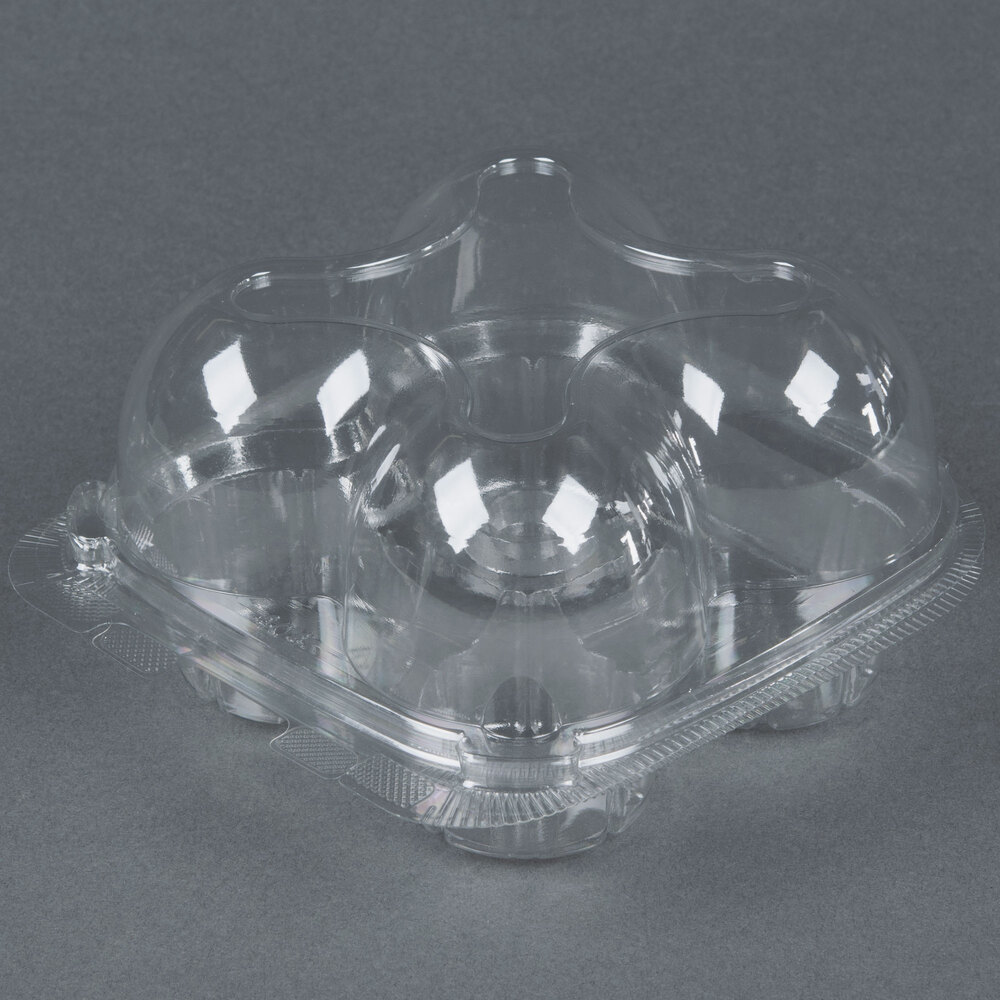 4 Compartment Clear Hinged High Dome Cupcake Container 5/Pack