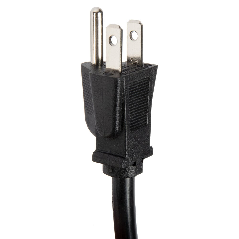 Three prong NEMA 5-15 plug with black cord