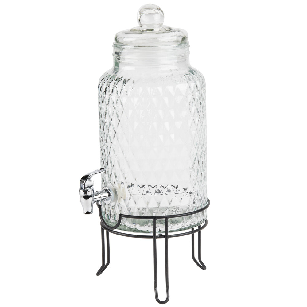 1.5 Gallon Style Setter Quilted Glass Beverage Dispenser with Metal Stand