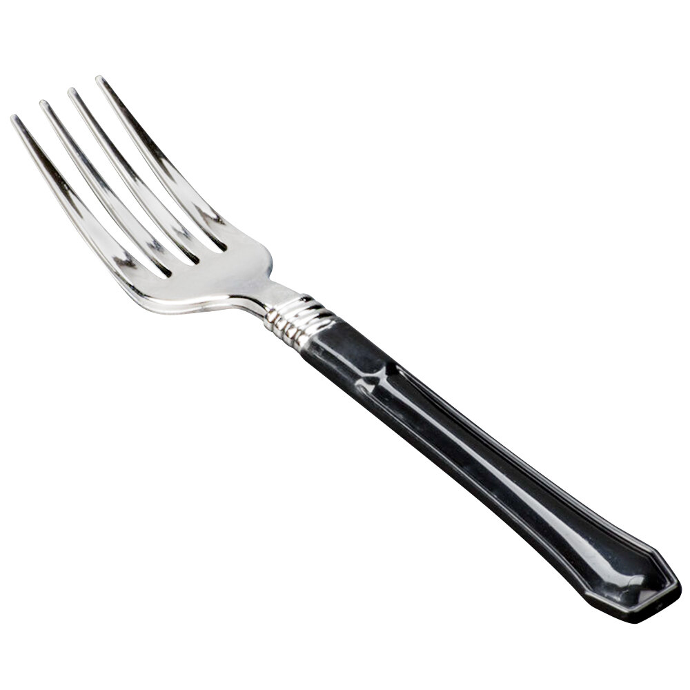 Silver Visions 7" Heavy Weight Plastic Fork with Black Handle 480/Case