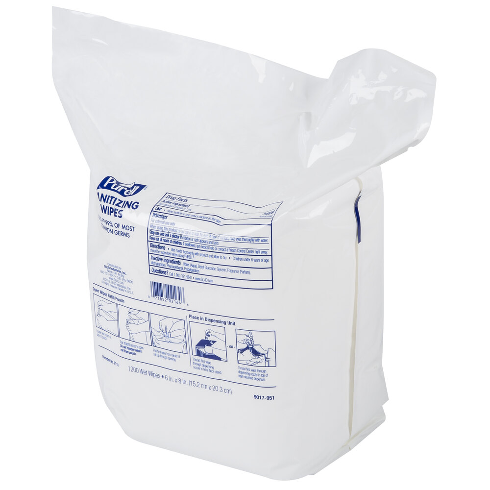 Purell® 911802 Sanitizing Wipes, 1200 Count Refill Bag
