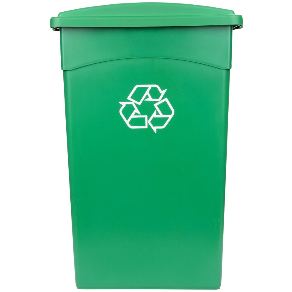 Continental 23 Gallon Green Wall Hugger Recycling Trash Can and Lid with Holes Set