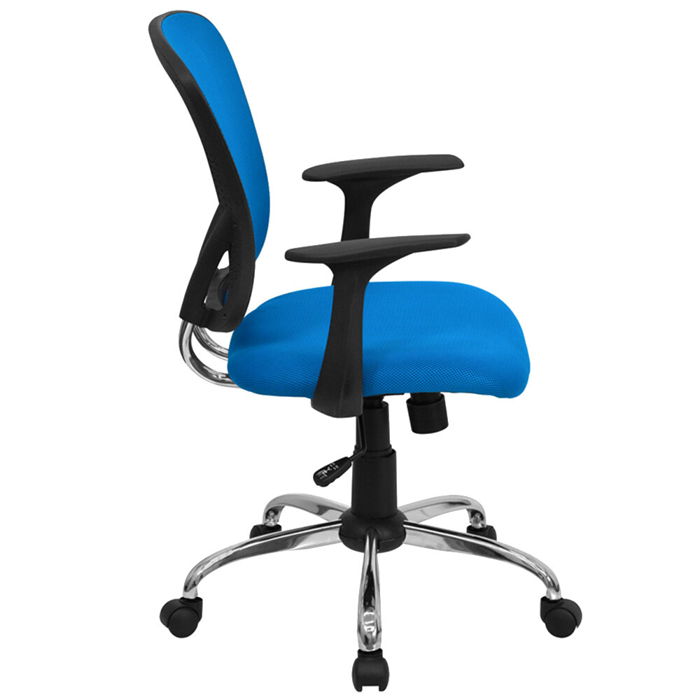 MidBack Blue Mesh Office Chair with Arms, Padded Seat, and Chrome Base