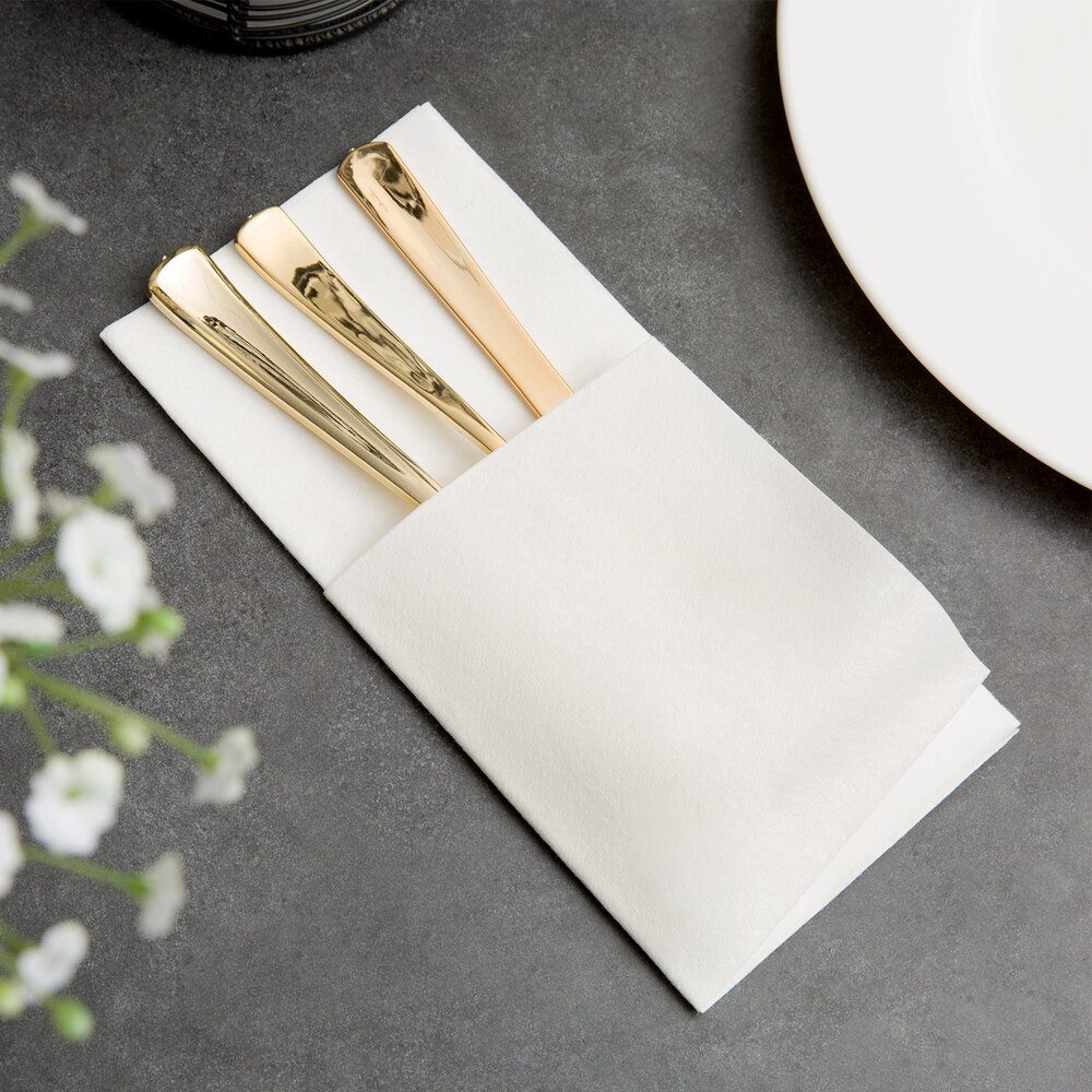 Visions Gold Heavy Weight Plastic Cutlery Set with White LinenFeel