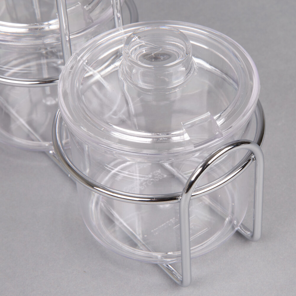 2 Compartment Wire Condiment Caddy with 7 oz. Clear Plastic Jars and Lids