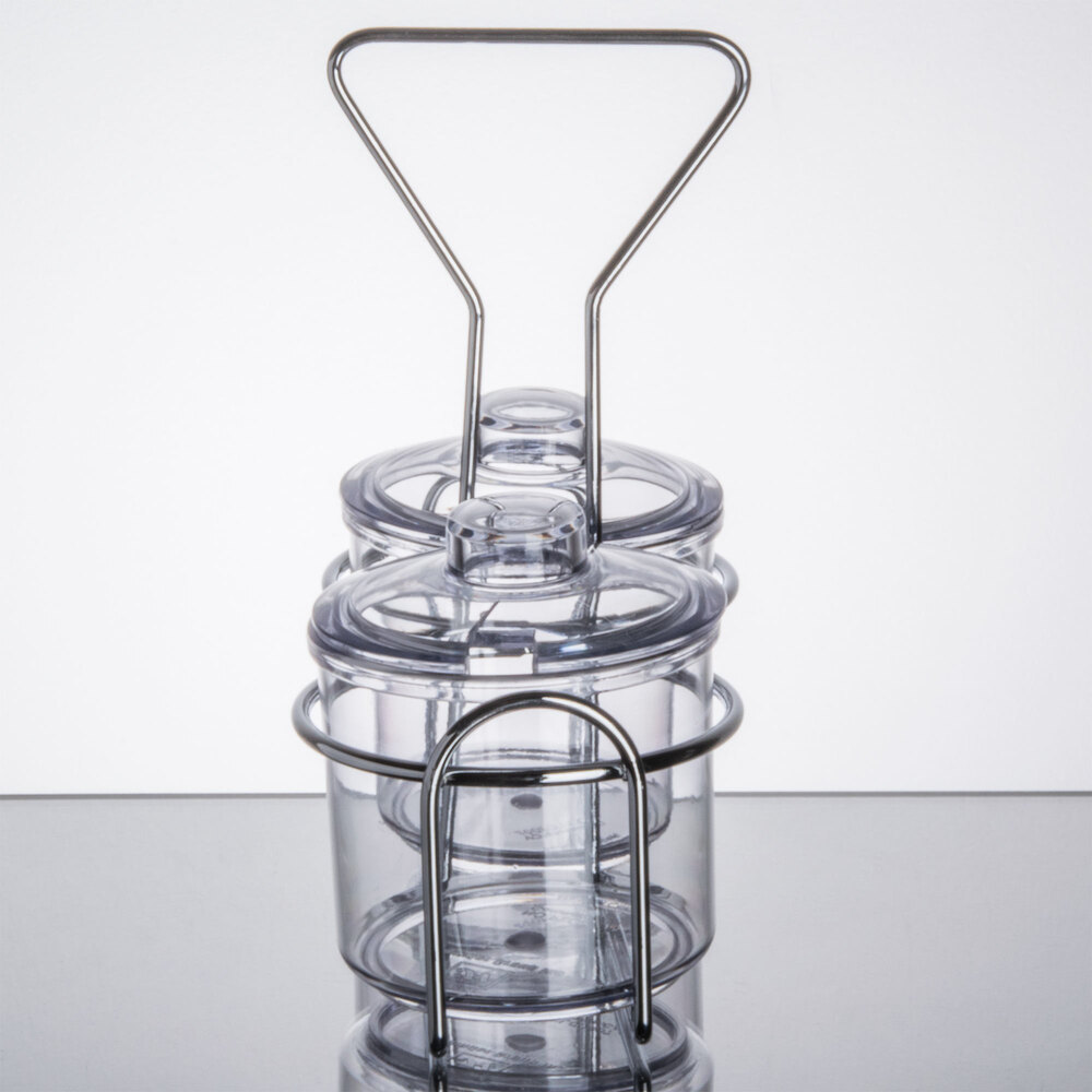 2 Compartment Wire Condiment Caddy with 7 oz. Clear Plastic Jars and Lids