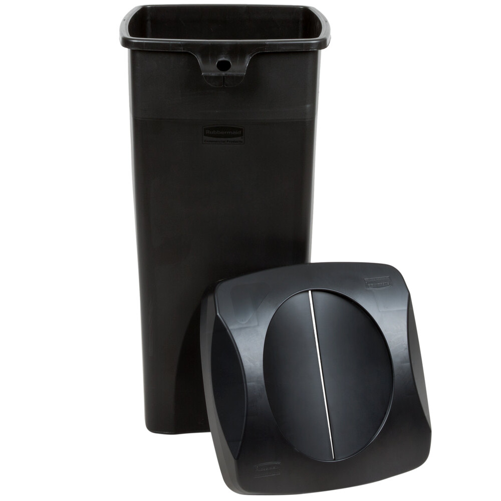Rubbermaid Untouchable Black 23 Gallon Square Trash Can with Black Lid