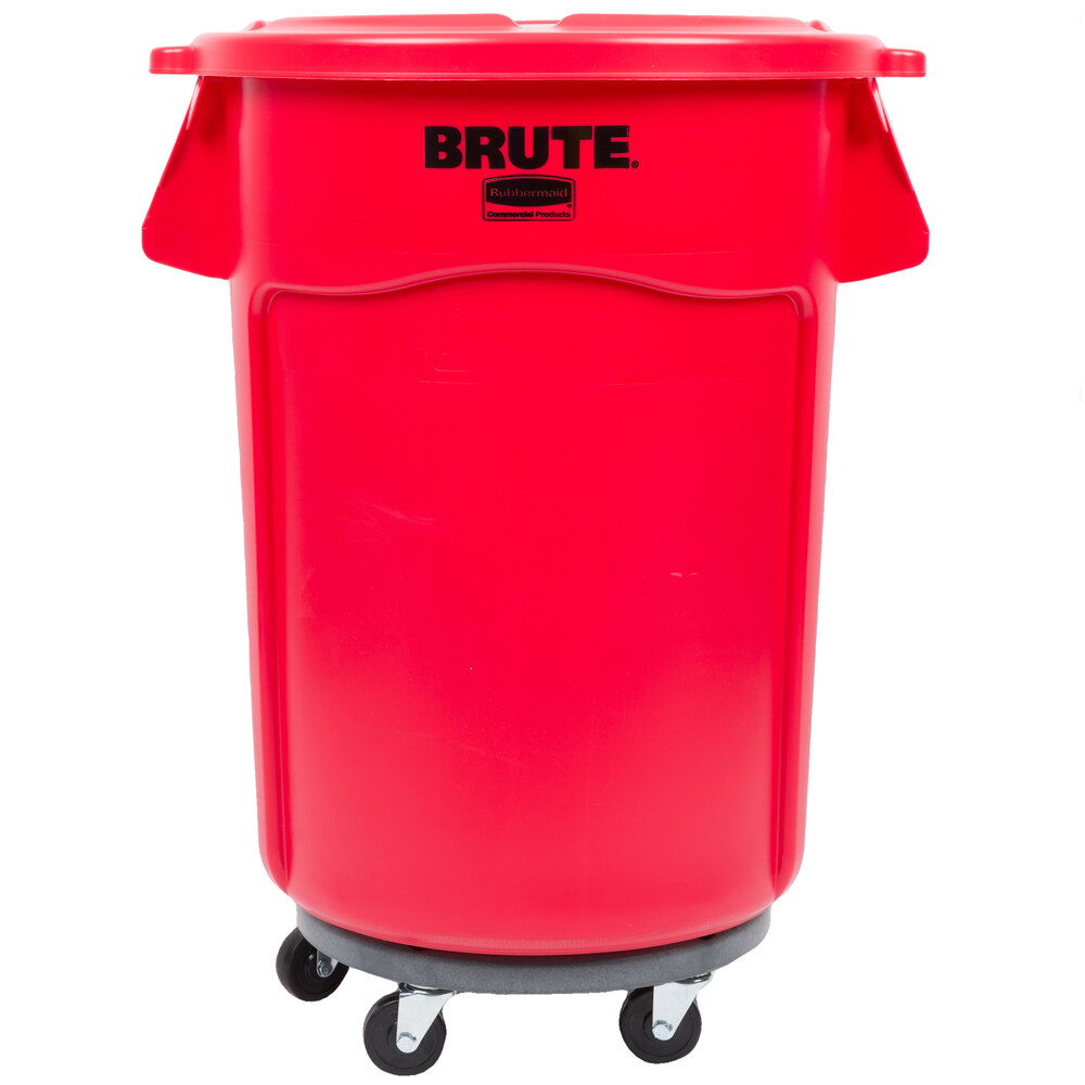 Rubbermaid BRUTE 44 Gallon Red Trash Can with Lid and Dolly