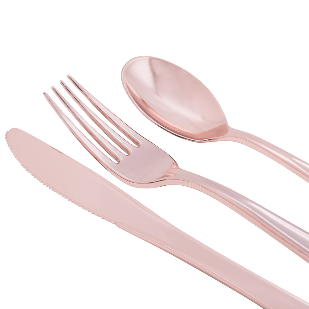 Creative Converting 315134 Heavy Weight Rose Gold Plastic Cutlery Pack