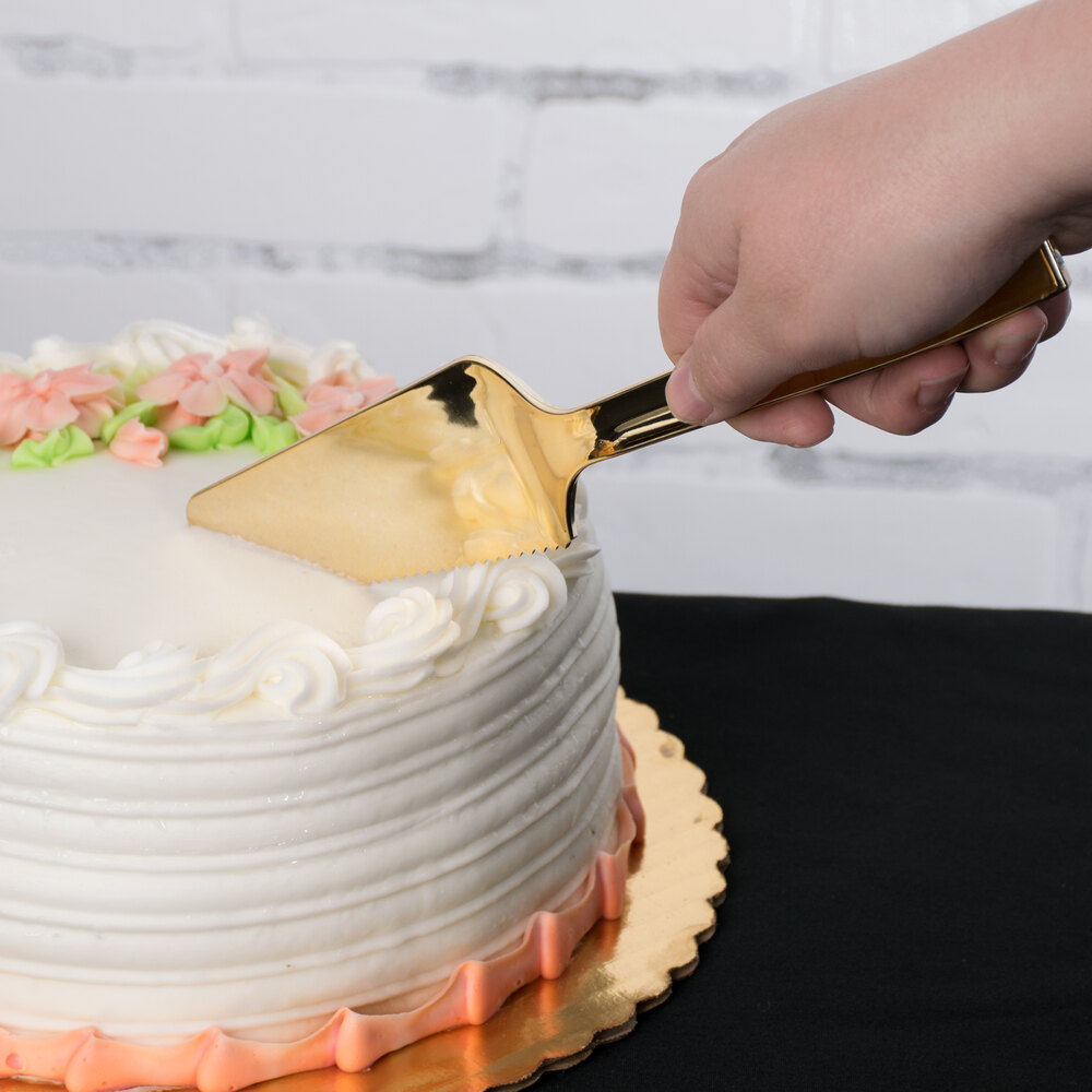 Fineline Golden Secrets 761 9 1/2" Gold Look Heavy Weight Cake Cutter / Lifter 5/Pack