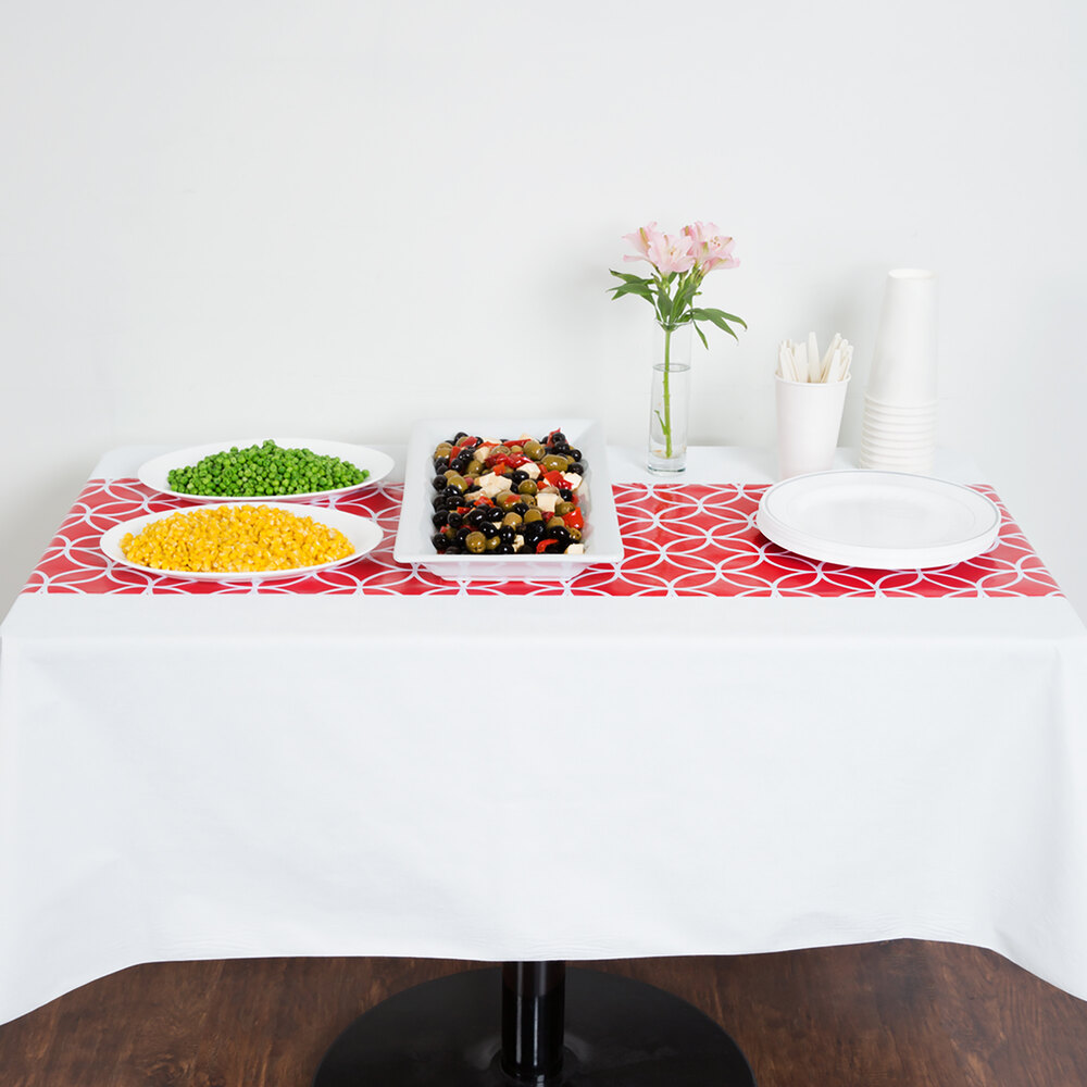 Creative Converting 317331 14" x 84" Classic Red and White Plastic Table Runner