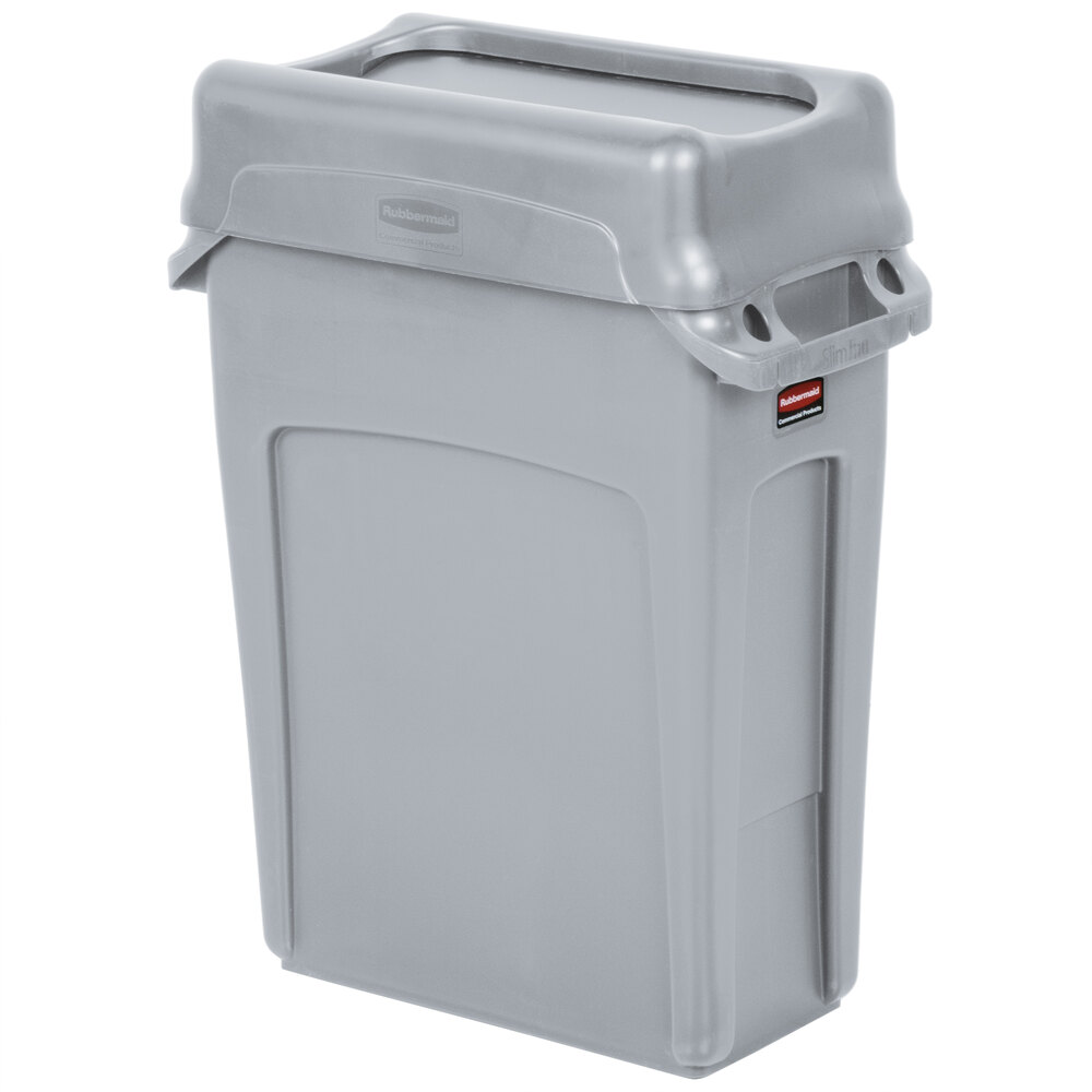 Rubbermaid Slim Jim 16 Gallon Gray Wall Hugger Trash Can with Gray