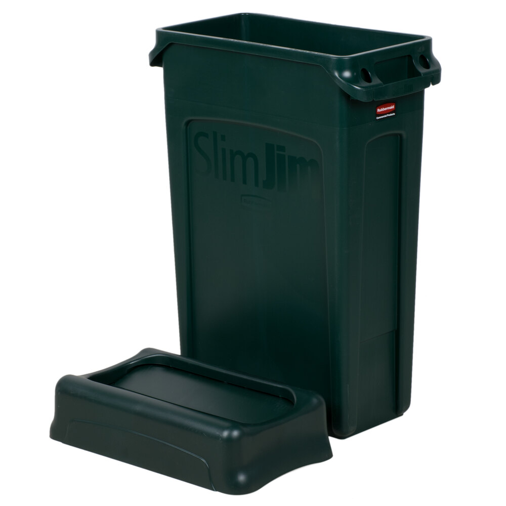 Rubbermaid Slim Jim 23 Gallon Green Wall Hugger Trash Can with Green