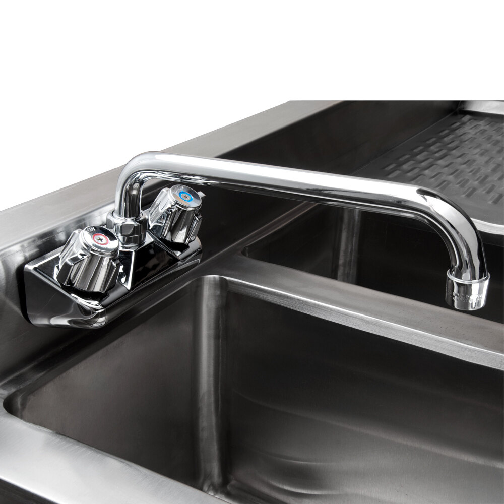 Regency 3 Bowl Under Bar Sink with One 11 3/4" Drainboard and Faucet 48" Long, 10" x 14" x 10
