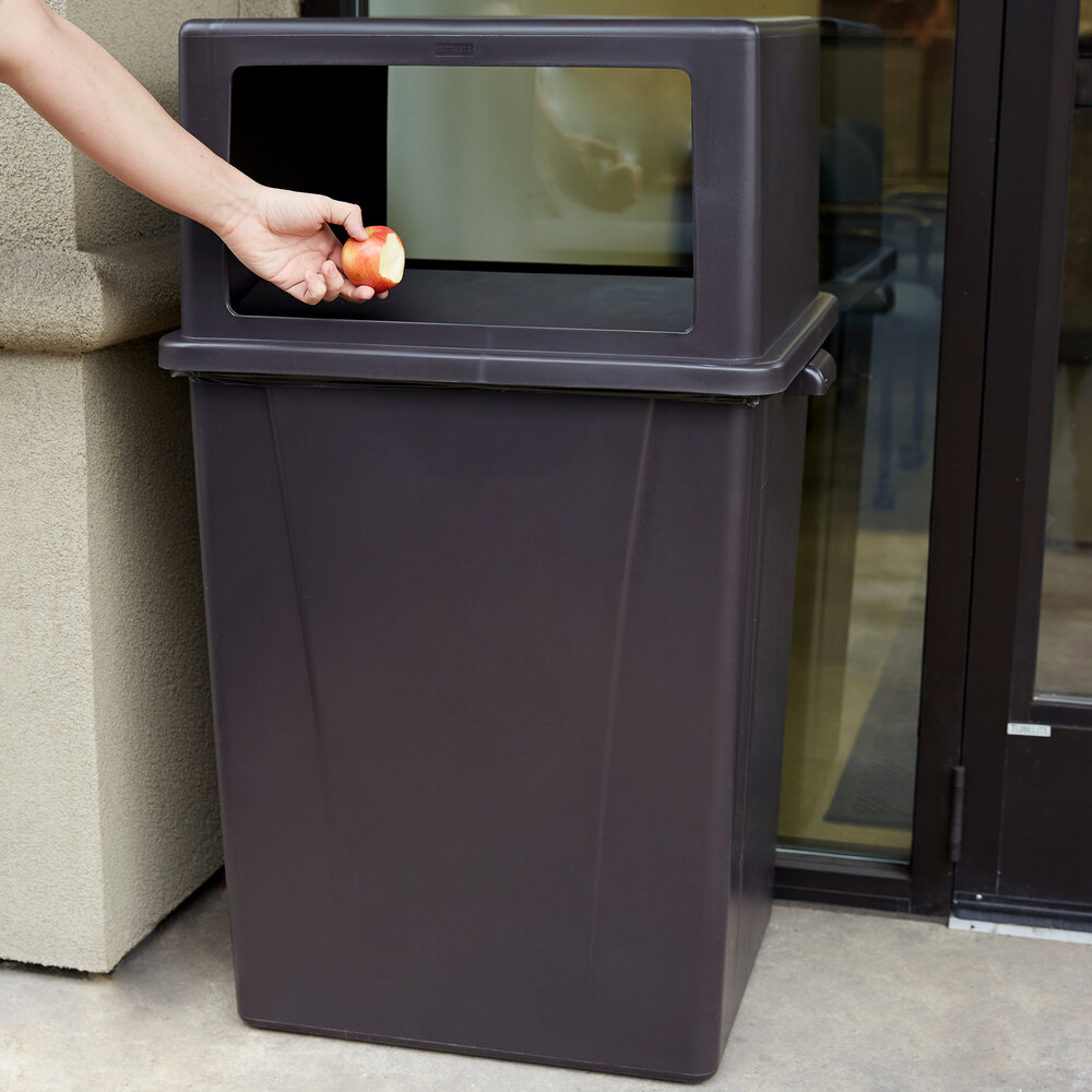 Carlisle 34405869 56 Gallon Brown Square Trash Can Lid with Hinged Door