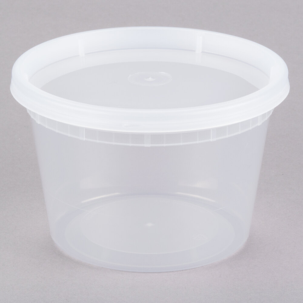 16 oz. Microwavable Translucent Plastic Deli Container with Lid - 240/Case