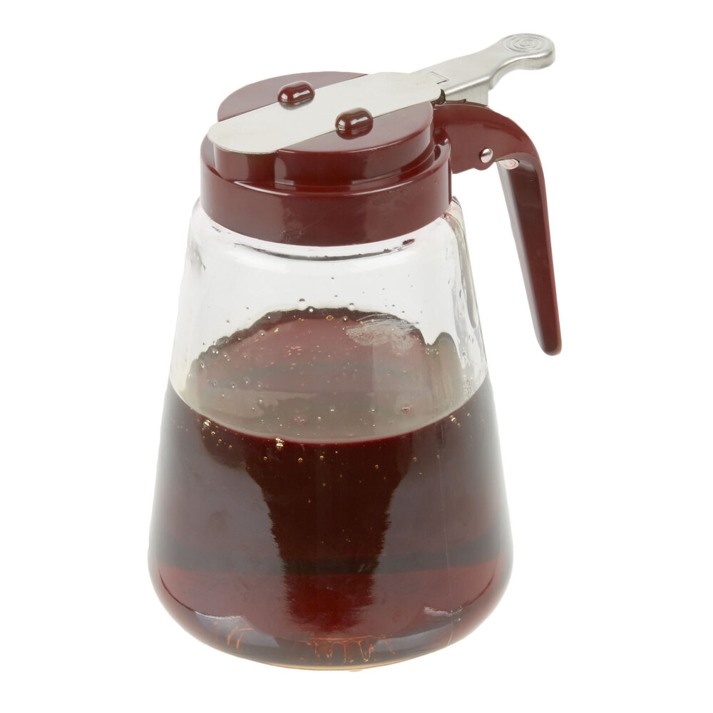 Tablecraft 1371B 12 oz. Glass Syrup Dispenser with Brown ABS Top 12/Pack
