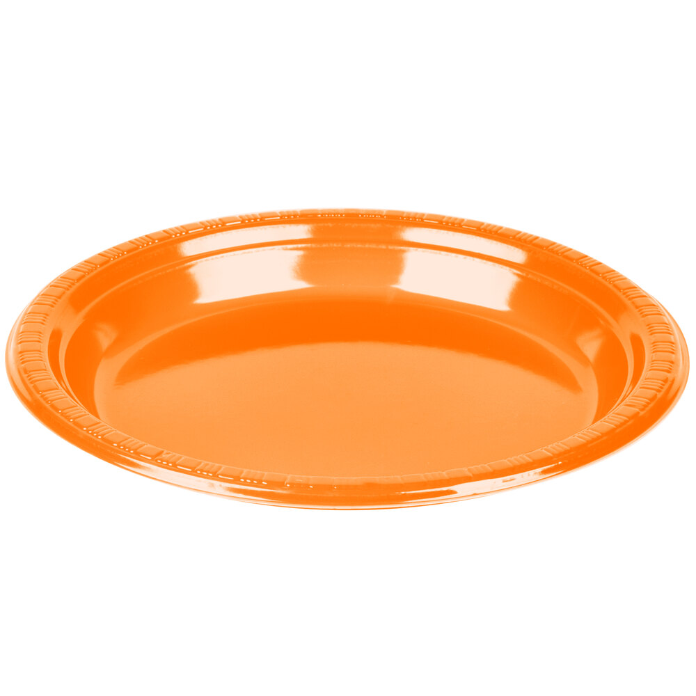 Creative Converting 28191021 9" Sunkissed Orange Plastic Dinner Plate 240 / Case