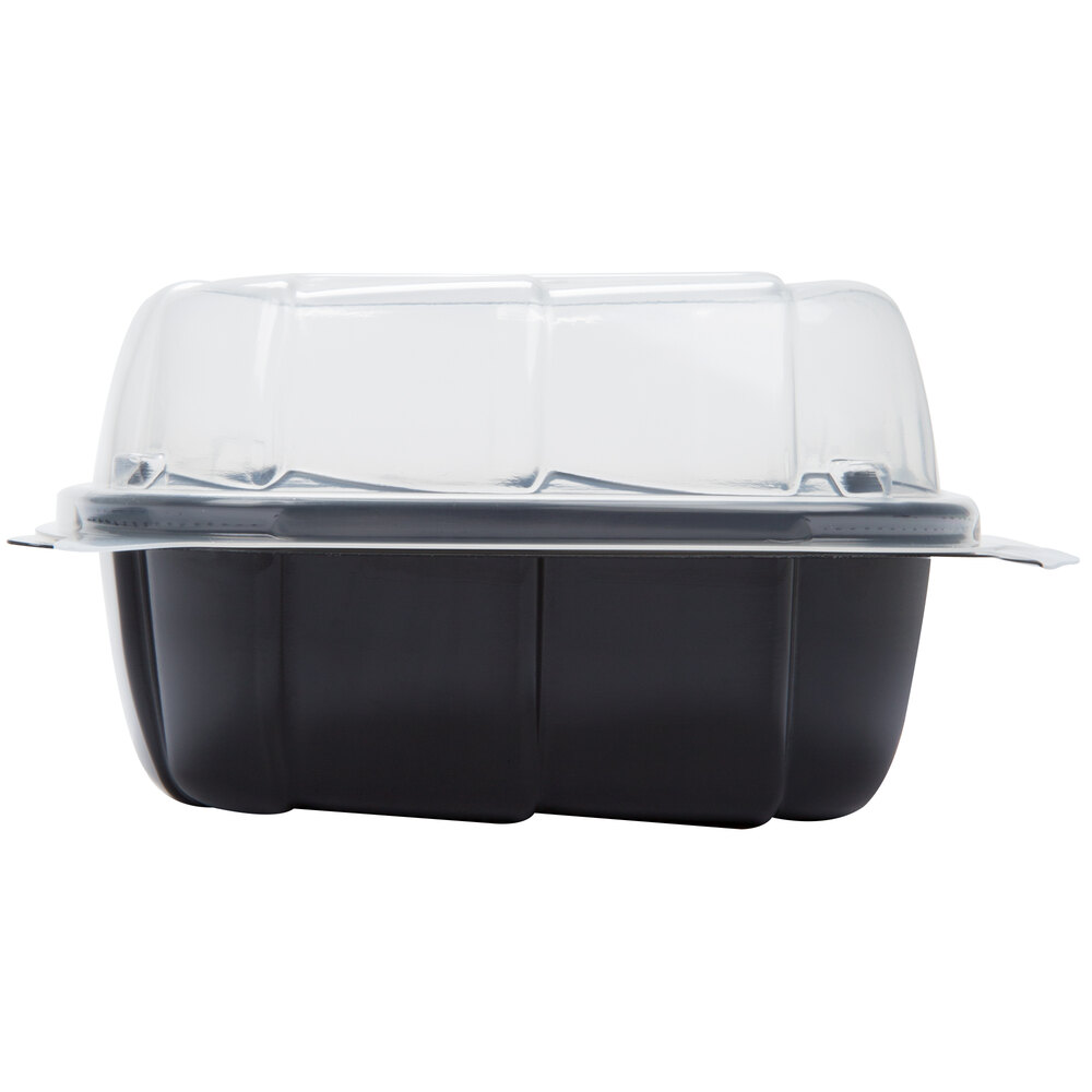 22 oz. Black 6" x 6" x 3" Square Microwaveable Plastic Hinged TakeOut