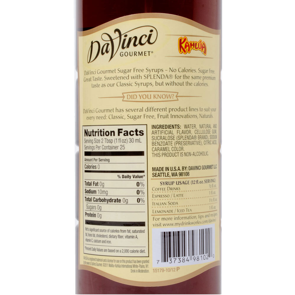 DaVinci Gourmet Coffee Liqueur Sugar Free Flavoring Syrup
