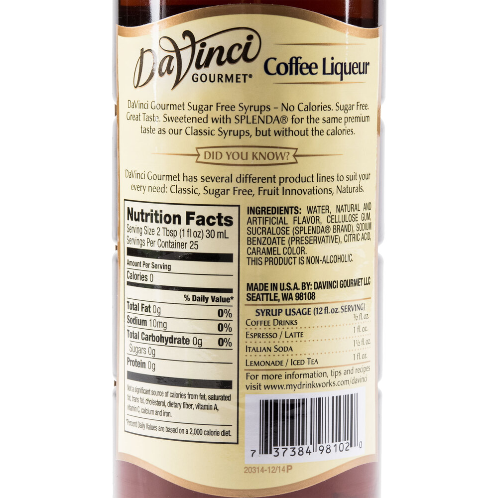 DaVinci Gourmet 750 mL Coffee Liqueur Sugar Free Flavoring Syrup