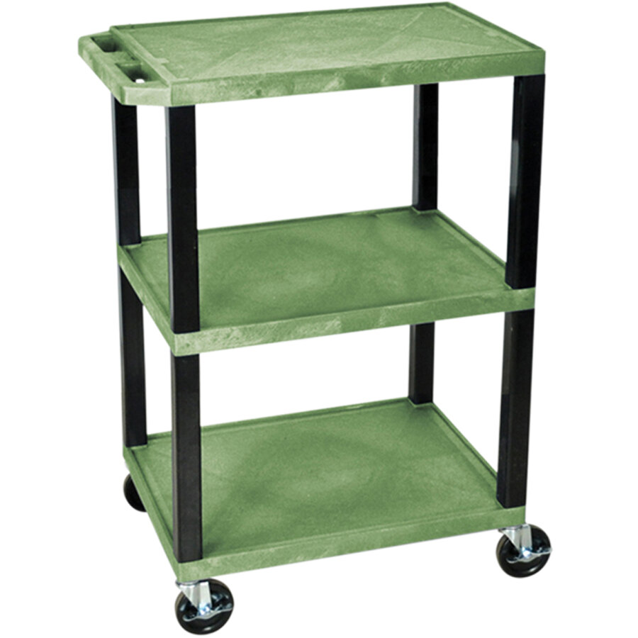 Luxor / H. Wilson WT34GS Green 34" Three Shelf AV Utility Cart