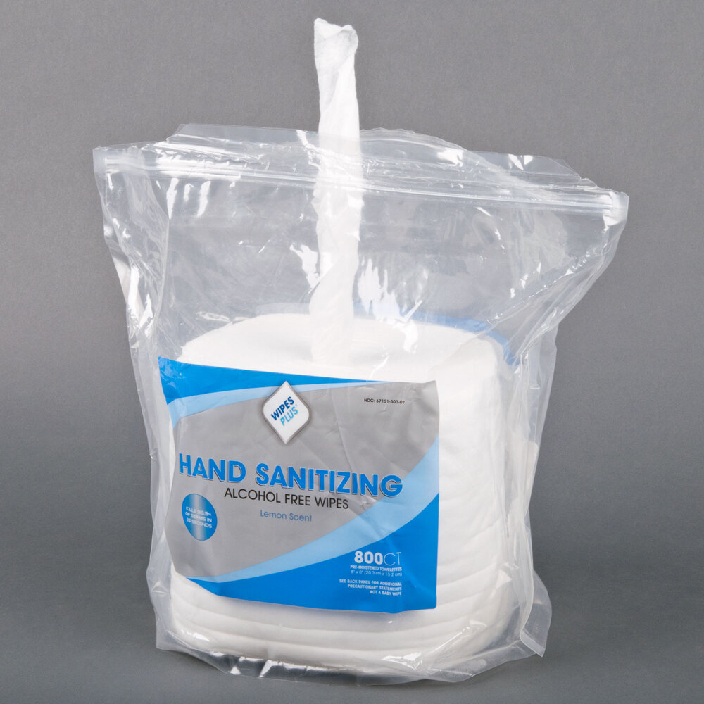 WipesPlus Center Pull Lemon Scent Alcohol Free Hand Sanitizing Wipes