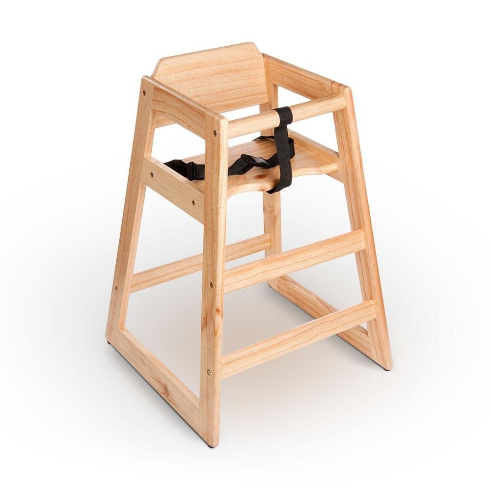 stacking restaurant wood high chair with natural finish assembled
