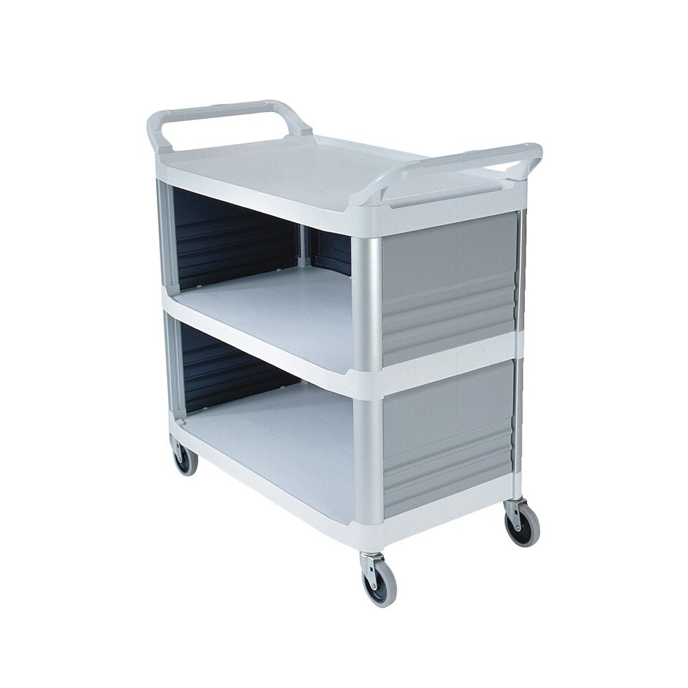 Rubbermaid FG409300 White Xtra Utility Cart with Enclosed End Panels on Three Sides