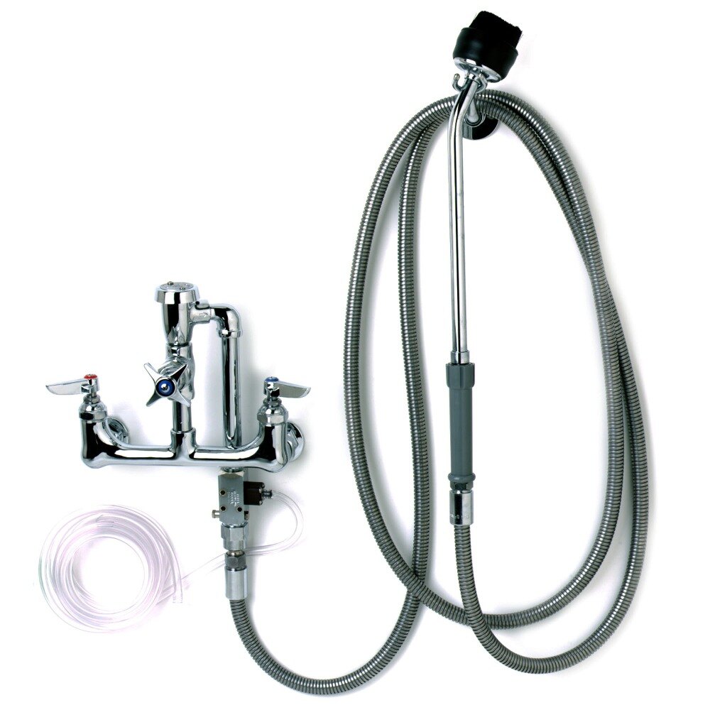 T&S B2117 Cart Spray Wash Faucet with 12" Spray Arm Assembly, Soap Injector, 104" Hose, and