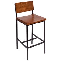BFM Seating Memphis Sand Black Steel Bar Height Chair with Autumn Ash Wooden Back and Seat