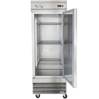 empty single-door Avantco Refrigeration reach-in refrigerator with door open