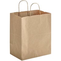 Duro 10 inch x 6 3/4 inch x 12 inch Bistro Natural Kraft Paper Shopping Bag with Handles - 250/Bundle