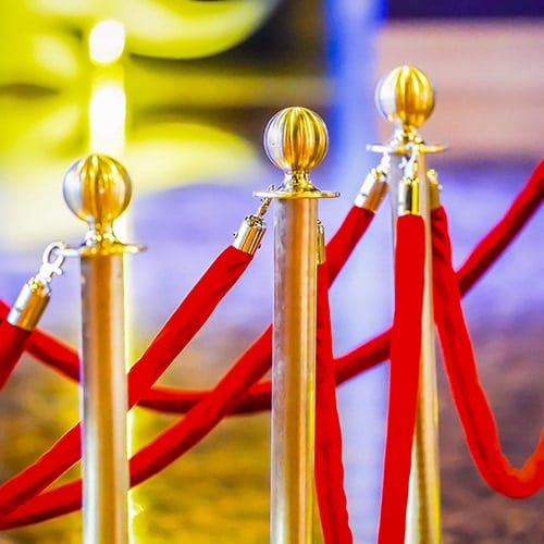 Red velvet ropes and gold stanchions