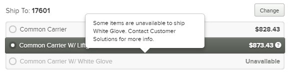 White Glove Shipping Unavailable