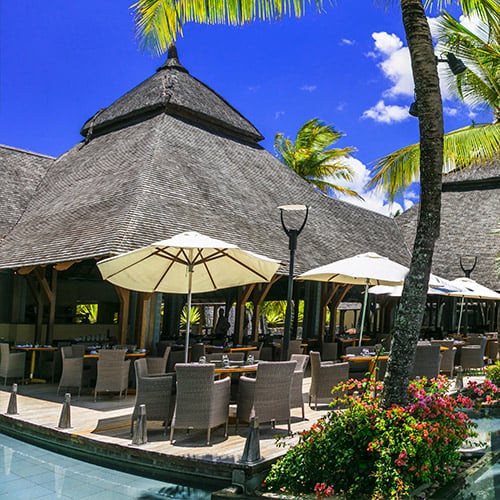 Poolside bar with chairs