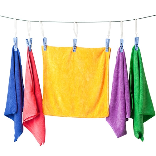 Microfiber cloths hung to dry