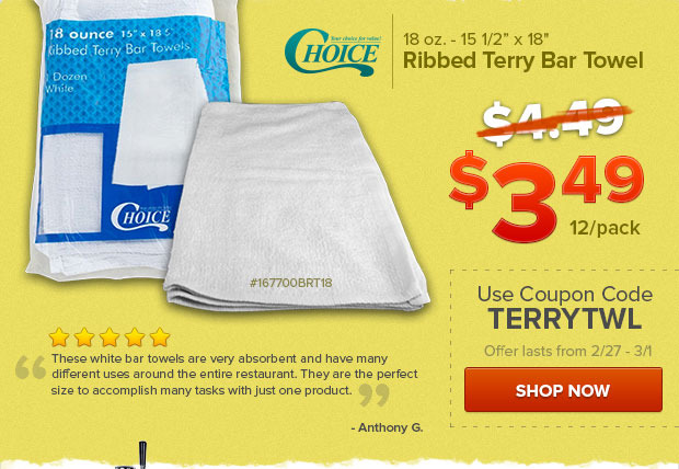 Choice Ribbed Terry Bar Towel on sale