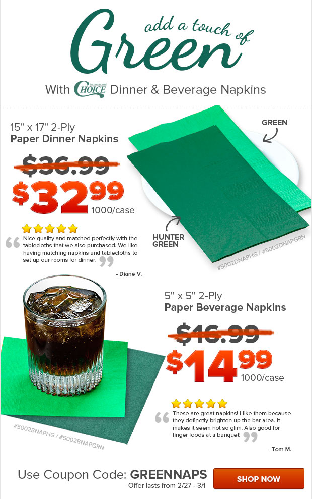 Add a touch of green with Choice green napkins