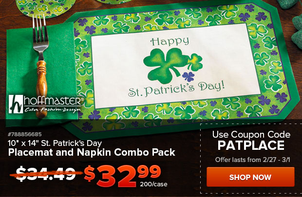 Hoffmaster St. Patricks Day placemat and napkin combo on sale