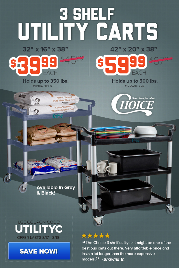 Choice 3Shelf Bus Carts on Sale starting at 39.99! Corrugated Pizza