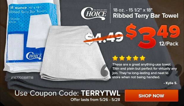 Choice Ribbed Terry Bar Towel on Sale